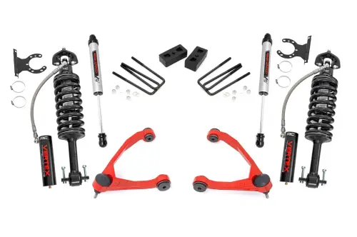 Rough Country - 19857RED | Rough Country 3.5 Inch Lift Kit Chevrolet Silverado / GMC Sierra 1500 (2007-2016) | Red Finish Arm, Vertex Adjustable Coilovers, Rear V2 Monotube Shocks