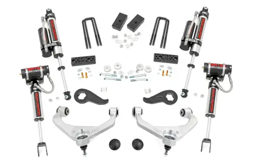 Rough Country - 95850 | Rough Country 3 Inch Lift Kit For Silverado, Sierra 2500 HD & 3500 HD | Aluminum Finish Arms, No Factory Rear Overload Springs, Vertex Reservoir Shocks