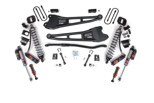 BDS Suspension - BDS2148PESB | BDS Suspension 3 Inch Lift Kit With Radius Arm For Ram 3500 4WD Diesel | Coilover / Fox 2.0 Hydro Bump Stop | Rear 2 Inch Lift Block Kit Without Overload | Fox 2.5 Performance Elite Shocks