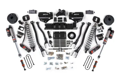 BDS Suspension - BDS2159PESB | BDS Suspension 4 Inch Extended Travel Lift Kit With 4-Link For Ram 3500 4WD Diesel | Coilover / Fox 2.0 Hydro Bump Stop | Rear 3 Inch Lift Block Kit With OE Air Assist | Fox 2.5 Performance Elite Shocks