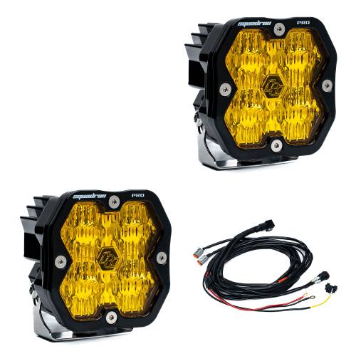 Baja Designs - 49-7815-2 | Baja Designs Squadron 2.0 Pro Black LED Auxiliary Light Pod Pair | Universal, Wide Corning Light Pattern, Amber, With Harness