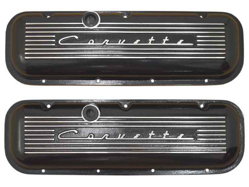 PML Covers - 9096-2P-BK | PML Cover Valve Covers, Corvette Script, Standard For Chevrolet Big Block 396, 427, 454 and 502 Engines | Black Powder Coat Finish