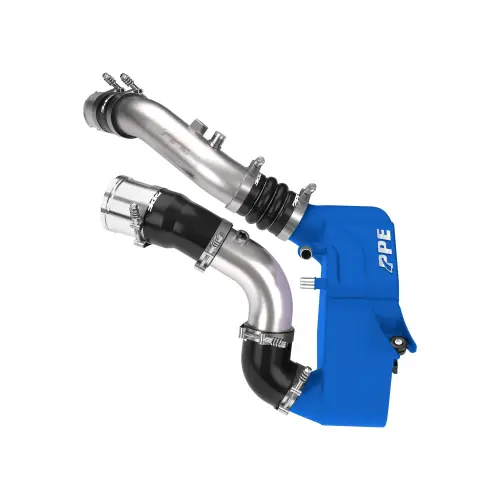 Pacific Performance Engineering - 315045222 | PPE Performance Ford 6.7L Power Stroke Air To Water Intercooler With Brushed Charge Pipes | Blue Finish
