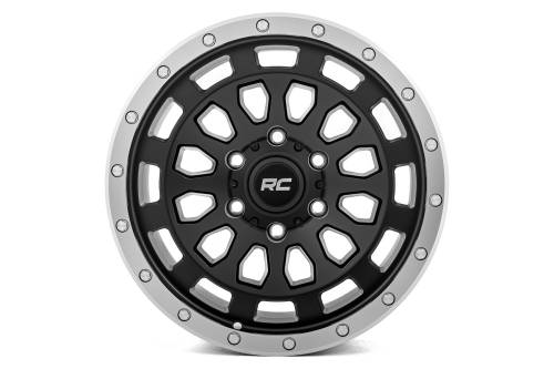 Rough Country - 87170912BA | Rough Country 87 Series Wheel | Simulated Beadlock, 6x5.5 Bolt Pattern, Matte Black/Machined Finish, 17x8.5 Wheel Size, 0mm Wheel Offset, 4.25" Centerbore