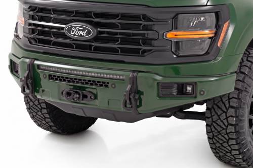 Rough Country - 13012-DB | Rough Country FXS Front Bumper, EcoBoost For Ford F-150 2WD/4WD | DB, Shelter Green, With Winch Mount
