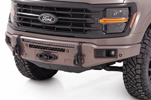 Rough Country - 13012-D1 | Rough Country FXS Front Bumper, EcoBoost For Ford F-150 2WD/4WD | D1, Stone Gray, With Winch Mount