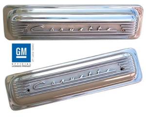 PML Polished Chevy Small Block, 1987-1998, Center Bolt, With Raised Corvette Script And Fins