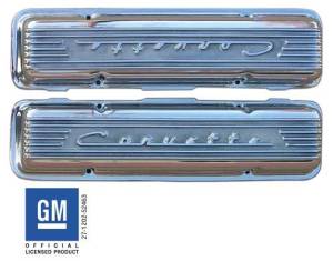 PML Polished Corvette Small Block, Staggered Bolt Pattern, With Raised Corvette Script With Fins