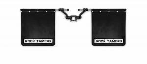 00110 | Rock Tamers Hitch Receiver Mounted 2.5" Hub Mud Flap System | Matte Black/Stainless Steel Trim Plates