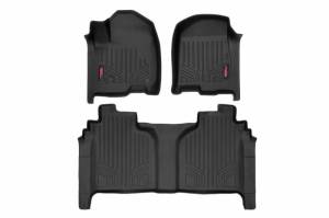 M-21612 | Rough Country Floor Mats For Chevrolet Silverado/GMC Sierra 1500/2500 HD/3500 HD (2019-2025) | Front & Second Row, Front Bucket Seats, Factory Under Seat Storage, Crew Cab
