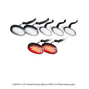 264139BKW | LED Fender & Front Grill Light Kit – (7-Piece Set) w/ 5 WHITE LED Forward-Facing Lights & 2 RED Rear-Facing Lights – Smoked Lens