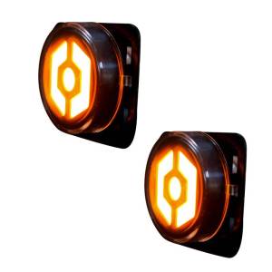 264335CL | Round Front Fender Lenses with Amber Hexagon-Shaped OLED Design