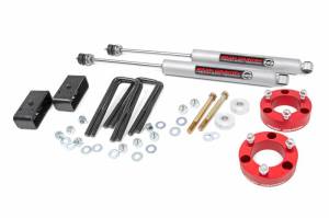 74570RED | Rough Country 3 Inch Lift Kit For Toyota Tacoma 2/4WD | 2005-2023 | Front No Struts (Red Spacer), Rear V2 Shocks