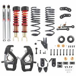 1062SPC | Belltech 3 to 4 Inch Front / 4 to 5 Inch Rear Complete Lowering Kit with Height Adjustable Front Coilovers (2019-2023 Ram 1500 2WD/4WD)