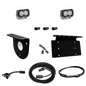 447764UP | Baja Designs S2 Sport Dual Reverse Light Kit For Ford Bronco | 2021-2023 | Wide Cornering Light Pattern, Clear, Upfitter Wiring, With License Plate Mount