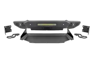 10808ATH | Rough Country High Clearance Front Bumper With LED Lights & Skid Plate For Ram 1500 | 2019-2023 | With Tow Hooks