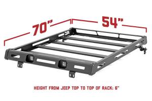 10622 | Rough Country Roof Rack Jeep Wrangler JL 4WD (2018-2023) / Wrangler 4xe (2021-2023) | Black Series 50" LED Light Bar & 2" Flush Mount Cube Lights