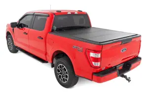 49221550 | Rough Country Hard Tri-Fold Flip Up Bed Cover (2021-2024 F150 2WD/4WD | 2022-2024 F150 Lightning AWD/4WD | 5'7" Bed)