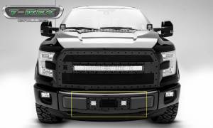 6325731-BR | T-Rex Stealth Torch Series LED Light Bumper Grille | Small Mesh | Mild Steel | Black | Black Studs | 1 Pc | Insert | Incl. Universal Wiring Harness
