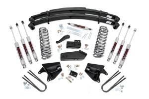 520B33 | Rough Country 4 Inch Lift Kit For Ford Bronco 4WD | Quad Front Shocks, Rear Leaf Springs