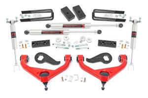 95840RED | Rough Country 3 Inch Lift Kit Red Control Arms M1 Shocks (2020-2025 Silverado, Sierra 2500 HD Without Factory Rear Overloads)