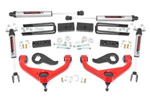 95870RED | Rough Country 3 Inch Lift Kit Red Control Arms V2 Shocks (2020-2025 Silverado, Sierra 2500 HD Without Factory Rear Overloads)