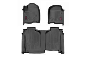 M-21614 | Rough Country Floor Mats Front & Rear (2019-2025 Silverado, Sierra 1500 2WD/4WD | 2020-2025 Silverado, Sierra 2500 HD, 3500 HD 2WD/4WD | Bucket Seats w/o Factory Under Seat Storage)