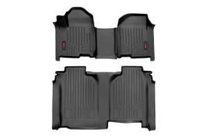 M-21615 | Rough Country Floor Mats Front & Rear (2019-2025 Silverado, Sierra 1500 2WD/4WD | 2020-2025 Silverado, Sierra 2500 HD, 3500 HD 2WD/4WD | Bench Seats w/o Factory Under Seat Storage)