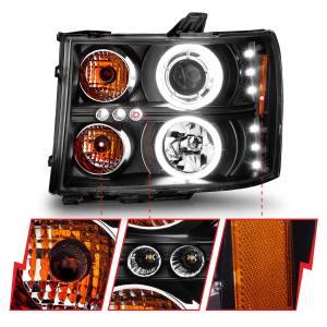 Anzo USA - 111125 | Anzo Projector Headlights Black with RX Halo (2007-2013 Sierra 1500, 2007-2014 Sierra 2500 HD, 3500 HD) - Image 3