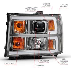 Anzo USA - 111483 | Anzo Projector Headlights Plank Style Chrome (2007-2013 Sierra 1500, 2007-2014 Sierra 2500 HD, 3500 HD) - Image 4