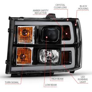 Anzo USA - 111482 | Anzo Projector Headlights Plank Style Black (2007-2013 Sierra 1500, 2007-2014 Sierra 2500 HD, 3500 HD) - Image 4