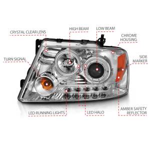 Anzo USA - 111029 | Anzo USA Projector Headlights w/ Halo & LED Chrome (2004-2008 F150, 2006-2008 Mark LT) - Image 3