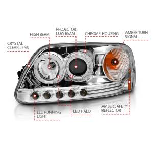 Anzo USA - 111032 | Anzo USA Projector Headlights w/ Halo & LED Chrome 1pc (1997-2003 F150, 1997-2002 Expedition) - Image 3