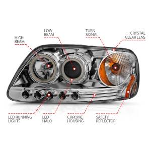 Anzo USA - 111054 | Anzo USA Projector Headlights w/ Halo Chrome 1pc (1997-2003 F150 | 1997-2002 Expedition) - Image 4