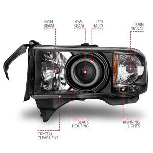 Anzo USA - 111065 | Anzo USA Projector Headlights w/ Halo Black (1994-2001 Ram 1500 | 1994-2002 Ram 2500, 3500) - Image 3