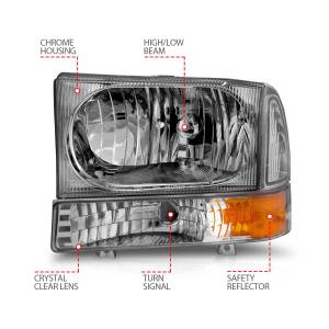 Anzo USA - 111081 | Anzo USA Crystal Headlights Chrome w/ Corner Lights 2PC (2000-2004 Excursion | 1999-2004 F250, F350 Super Duty) - Image 3