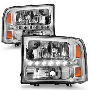 111088 | Anzo USA Crystal Headlights Chrome w/ LED 1pc (2000-2004 Excursion | 1999-2004 F250, F350 Super Duty)