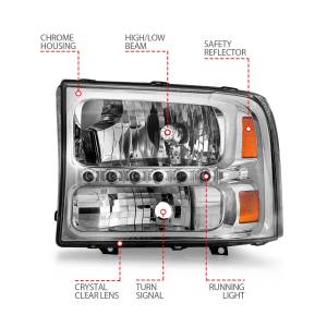 Anzo USA - 111088 | Anzo USA Crystal Headlights Chrome w/ LED 1pc (2000-2004 Excursion | 1999-2004 F250, F350 Super Duty) - Image 3