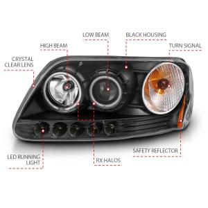 Anzo USA - 111097 | Anzo USA Projector Headlights w/ RX Halo Black & LED 1pc (1997-2003 F150 | 1997-2002 Expedition) - Image 3