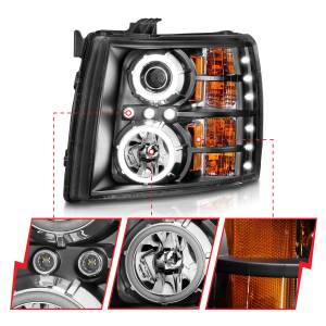 Anzo USA - 111107 | Anzo USA Projector Headlights w/ RX Halo Black (2007-2013 Silverado 1500 | 2007-2014 Silverado 2500 HD, 3500 HD) - Image 1