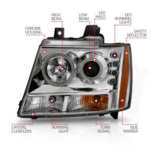 Anzo USA - 111108 | Anzo USA Projector Headlights w/ RX Halo Chrome (2007-2013 Avalanche | 2007-2014 Suburban, Tahoe) - Image 3