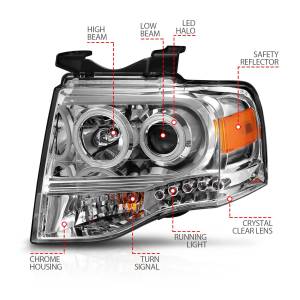 Anzo USA - 111114 | Anzo USA Projector Headlights w/ RX Halo Chrome (2007-2014 Expedition) - Image 2