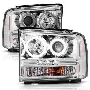 111118 | Anzo USA Projector Headlights w/ RX Halo Chrome (2005-2007 F250, F350 Super Duty)