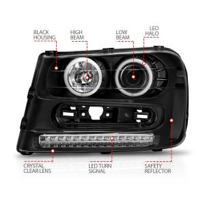 Anzo USA - 111127 | Anzo USA Projector Headlights w/ RX Halo Black (2002-2009 Trailblazer) - Image 1