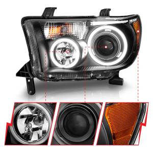 111174 | Anzo USA Projector Headlights w/ RX Halo Black (2007-2013 Tundra | 2008-2017 Sequoia)