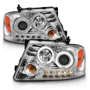 111203 | Anzo USA Projector Headlights w/ Halo & LED Chrome (2004-2008 F150 | 2006-2008 Marlk LT)