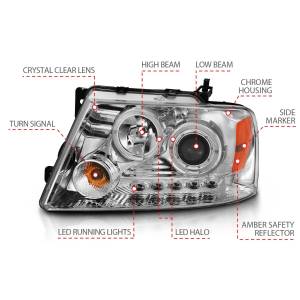 Anzo USA - 111203 | Anzo USA Projector Headlights w/ Halo & LED Chrome (2004-2008 F150 | 2006-2008 Marlk LT) - Image 4