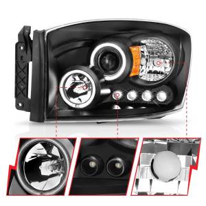 Anzo USA - 111209 | Anzo USA Projector Headlights w/ Halo Black (2006-2008 Ram 1500 | 2006-2009 Ram 2500, 3500) - Image 2