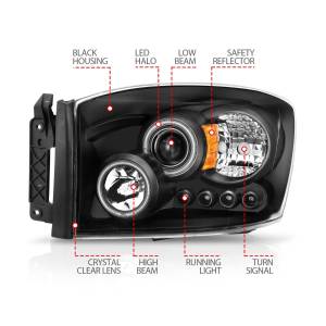 Anzo USA - 111209 | Anzo USA Projector Headlights w/ Halo Black (2006-2008 Ram 1500 | 2006-2009 Ram 2500, 3500) - Image 4