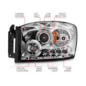 Anzo USA - 111210 | Anzo USA Projector Headlights w/ Halo Chrome (2006-2008 Ram 1500 | 2006-2009 Ram 2500, 3500) - Image 3